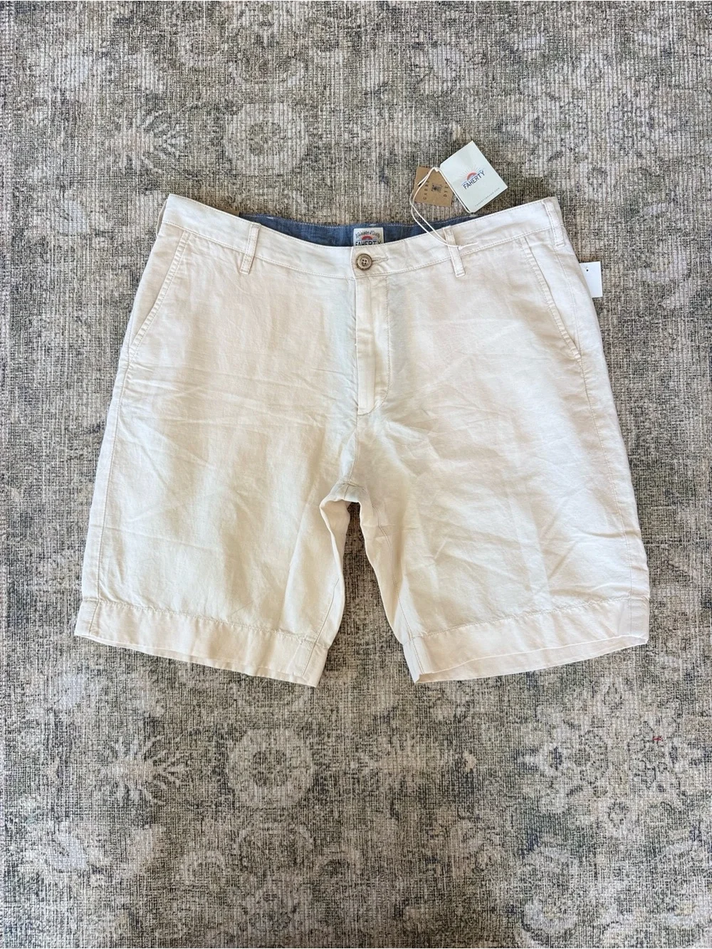 NWT Faherty Men's Malibu Linen & Cotton Chino Shorts Cream Size 34 Coastal